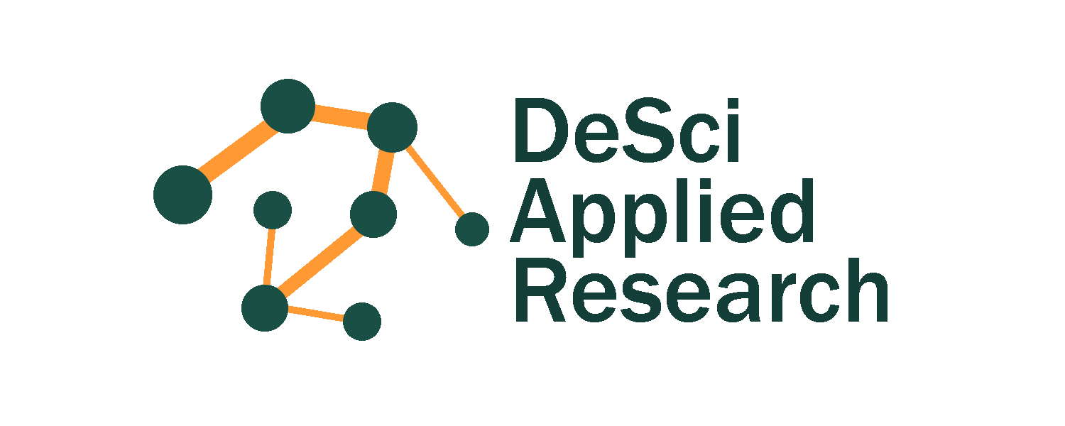 Green dots connected by orange lines to represent the DeSci Applied Research Logo